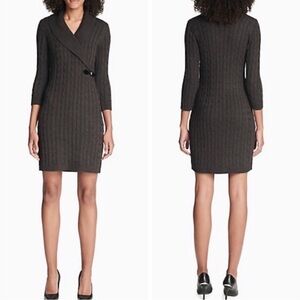 Calvin Klein Charcoal Cable Knit MIDI Long Sleeve Dress Sz M